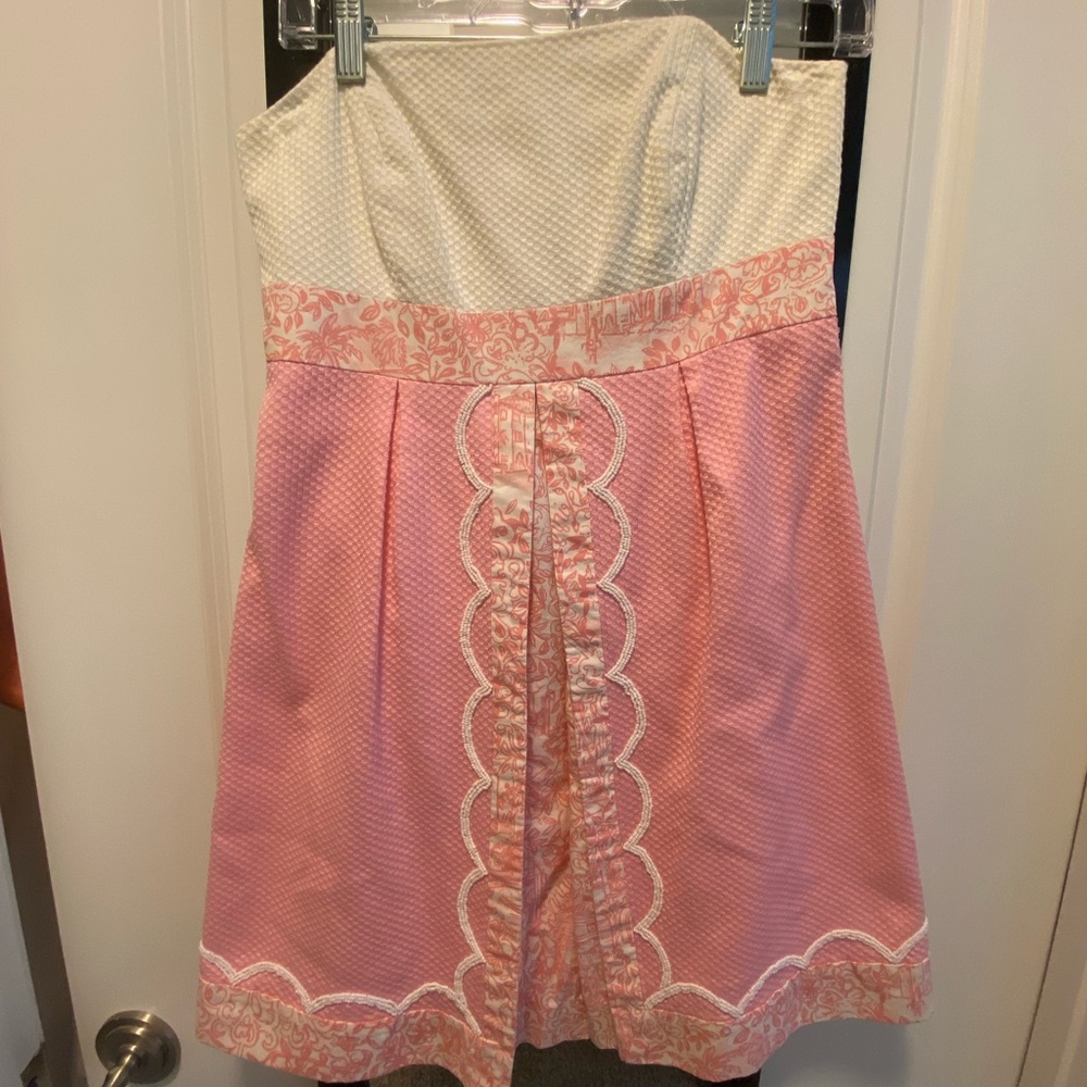 Lily Pulitzer strapless off white and pink dress